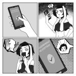  black_and_white boop bust_portrait comic domestic_rabbit female hi_res lagomorph leporid lop_rabbit mammal midriff monochrome nose_boop onomatopoeia oryctolagus phone portrait rabbit retsyrk solo sound_effects text triply 