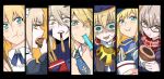  6+girls ahoge apple artoria_pendragon_(all) artoria_pendragon_(caster) artoria_pendragon_(lancer) artoria_pendragon_(lancer_alter) artoria_pendragon_(swimsuit_rider_alter) artoria_pendragon_(swimsuit_ruler)_(fate) baseball_cap bikini black-framed_eyewear black_bikini black_coat black_swimsuit blonde_hair blouse blue_neckwear blue_scarf blue_serafuku blush bowl braid chopsticks coat cup_noodle cup_ramen dark_persona detached_collar dos_(james30226) duffel_coat eye_contact face-to-face fate/grand_order fate/stay_night fate_(series) feather_boa food food_in_mouth food_on_face french_braid fruit glasses golden_apple green_eyes hair_through_headwear hamburger hat incoming_pocky_kiss instant_ramen jacket jacket_on_shoulders leotard long_hair looking_at_another maid_bikini maid_headdress mouth_hold multiple_girls mysterious_heroine_x mysterious_heroine_x_(alter) noodles plaid plaid_scarf pocky pocky_kiss popsicle ramen red_scarf rice rice_bowl rice_on_face saber scarf skirt swimsuit white_leotard yellow_eyes 