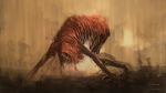  all_fours artist_name blood-starved_beast bloodborne claws cloak commentary_request copyright_name creature fangs highres horror_(theme) looking_at_viewer monster no_humans open_mouth red_cloak ribs sharp_teeth sketch spine teeth tripdancer 