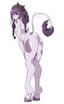  accessory anthro black_hair bovid bovine breasts cattle coffeechicken female genitals hair hair_accessory hairband hi_res hooves horn leaning leaning_forward long_tail looking_away mammal nipples purple_eyes pussy small_breasts small_horns small_moo solo spots 