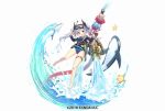  1girl artist_request bangs barefoot breasts full_body gemini_seed goggles goggles_on_head horns looking_at_viewer official_art open_mouth simple_background solo starfish water watermark whale white_background 