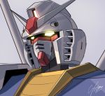  close-up commentary glowing glowing_eyes grey_background gundam looking_ahead mecha mobile_suit_gundam no_humans raruru rx-78-2 signature solo v-fin yellow_eyes 
