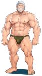  1boy abs bara bare_chest beard body_hair briefs bulge chest facial_hair full_body green_briefs grey_hair looking_at_viewer male_focus manly muscle navel nipples old_man overwatch reinhardt_(overwatch) sakuramarusan scar scar_across_eye short_hair solo thick_thighs thighs underwear underwear_only 