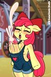  anthro apple_bloom_(mlp) big_penis bodily_fluids clothing cum cumshot ejaculation equid equine friendship_is_magic fur genital_fluids genitals gynomorph hair hasbro hi_res horse intersex mammal mane my_little_pony nipple_slip nipples orgasm penis pony red_hair red_mane red_tail solo spicypepper thick_thighs tight_clothing tight_fit yellow_body yellow_fur yellow_skin young 