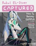  1girl aqua_eyes bound chain cover english_commentary english_text fake_magazine_cover gundam gundam_build_divers gundam_build_divers_re:rise holding_arm looking_down magazine_cover may_(gundam_build_divers_re:rise) mecha metal_skin mobile_doll_may myjet no_humans science_fiction sitting solo tied_up 