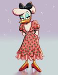  accessory anatid anseriform avian bird breasts clothing daisy_duck disney dress duck ducktales ducktales_(2017) female footwear hair_accessory hair_bow hair_ribbon lechepop makeup meme non-mammal_breasts ribbons shoes solo 