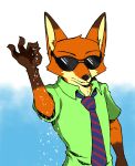  2017 anthro canid canine clothed clothing dipstick_ears disney eyewear fox gloves_(marking) hi_res kanata male mammal markings meme multicolored_ears necktie nick_wilde red_fox salt_bae shirt simple_background solo sunglasses topwear zootopia 