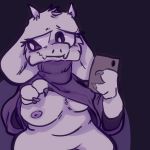  1:1 age_difference belly_overhang boss_monster bovid breasts cam_show camera caprine chubby_female erect_nipples fangs female fur goat head_tuft horn mammal mature_female nails nipples older_female one_breast_out peeking peeking_nipple phone slightly_chubby solo toriel toriel_dreamurr tuft undertale video_games white_body white_fur 