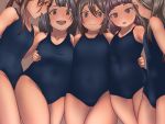  5girls black_hair blue_swimsuit blush brown_eyes brown_hair collarbone competition_school_swimsuit green_eyes grey_hair highres long_hair multiple_girls new_school_swimsuit old_school_swimsuit one-piece_swimsuit open_mouth original school_swimsuit swimsuit yellow_eyes yubata 