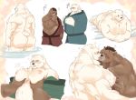  2020 anthro barazoku big_butt blush brown_body brown_fur butt clothing crushfang_(sdorica_sunset) dagger_(sdorica_sunset) duo fur hi_res humanoid_hands kemono kissing kumao male male/male mammal moobs musclegut nipples overweight overweight_male polar_bear robe scar sdorica_sunset ursid ursine white_body white_fur 