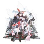  1girl :p animal_ears april_(arknights) arknights arm_up arrow_(projectile) asymmetrical_sleeves bangs bare_legs black_gloves black_hair bow_(weapon) bunny bunny_ears compound_bow crossed_legs dress elite_ii_(arknights) full_body gloves hair_between_eyes hand_in_hair highres holding holding_bow_(weapon) holding_weapon long_hair long_sleeves looking_at_viewer official_art purple_eyes quiver reoen shoes short_dress short_sleeves single_glove smile sneakers socks solo standing tongue tongue_out transparent_background very_long_hair water_tower watson_cross weapon white_dress white_footwear white_legwear 