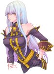  1girl bare_shoulders between_breasts breasts commentary_request gloves kanoe_youshi large_breasts long_hair looking_at_viewer military military_uniform no_pants red_eyes selvaria_bles senjou_no_valkyria silver_hair solo uniform very_long_hair 