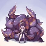  1girl blue_eyes fang full_body halo highres hololive hololive_english long_hair mmhomm ninomae_ina&#039;nis purple_hair simple_background sitting skin_fang solo tentacles virtual_youtuber white_background 