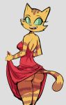  anthro butt clothing dbaru dress felid female fran_(litterbox_comics) happy looking_back mammal presenting red_clothing solo 