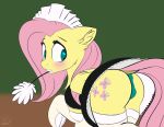  2019 absurd_res airfly-pony armwear blush clothed clothed_feral clothing cutie_mark dock elbow_gloves equid equine feather_duster feathered_wings feathers female feral fluttershy_(mlp) friendship_is_magic fur gloves green_background green_clothing green_eyes green_panties green_underwear handwear hasbro hi_res inner_ear_fluff legwear looking_at_viewer looking_back maid_uniform mammal mane mouth_hold my_little_pony panties pegasus pink_mane pink_tail rear_view signature simple_background solo text thigh_highs tuft underhoof underwear uniform wings yellow_body yellow_feathers yellow_fur yellow_wings 