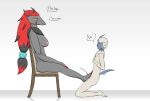 absol anthro bodily_fluids breasts chair cum cumshot dialogue duo ejaculation english_text female foot_fetish foot_play footjob foreskin furniture genital_fluids genitals hi_res larger_female male male/female nintendo nipples penis pok&eacute;mon pok&eacute;mon_(species) sex size_difference text uncut video_games waterinacup zoroark 