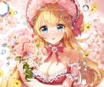  applecaramel_(acaramel) blonde_hair blue_eyes blush breasts choker cleavage cropped flowers headdress lolita_fashion long_hair original ribbons 