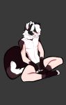  2020 4_toes 5_fingers anthro barefoot black_hair clothed clothing digital_media_(artwork) felid feline fingers fur hair male mammal ni70 pink_body pink_fur sitting smile solo toes topless white_hair 