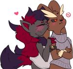  &lt;3 alpha_channel ambiguous_gender anthro armband big_ears black_body black_fur black_sclera blush blush_lines brown_body brown_fur canid canine checker claws clothed clothing digital_media_(artwork) duo eyebrows eyewear fan_character fluffy fluffy_hair fluffy_tail fox fur glasses hair kissing kissing_cheek lagomorph lechecker long_hair lopunny mammal mega_stone neck_tuft nintendo pok&eacute;mon pok&eacute;mon_(species) pouting red_eyes shirt simple_background sweater topwear torn_clothing torn_shirt torn_topwear transparent_background tuft video_games zoroark 