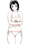  1girl breasts character_request cleavage closed_mouth looking_at_viewer monochrome plump short_hair simple_background solo swimsuit ueyama_michirou white_background 