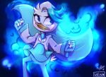  anatid anseriform anthro avian bird blue_eyes bottomwear clothing disney duck ducktales ducktales_(2017) female infamousquack lena_(ducktales) magic pants shirt solo topwear 