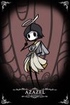  1girl absurdres angel arm_behind_back artist_name azazel black_hair character_name commentary dress full_body halo hand_up helltaker highres hollow_knight index_finger_raised insect_girl looking_at_viewer monster_girl parody short_hair solo standing style_parody taphris white_dress white_wings wings 