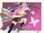  1girl blue_eyes bottomless braid breasts character_name copyright_name draph elbow_gloves english_commentary gloves granblue_fantasy hair_over_one_eye high_heels highres katana lavender_hair long_hair medium_breasts narmaya_(granblue_fantasy) sideboob signature single_braid sleeveless sword thigh_strap warfakaid weapon 