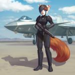  1:1 ailurid aircraft airplane anthro cloud cristalavi f-35 female gun hi_res jet mammal ranged_weapon red_panda shadow sky solo weapon 