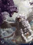  andybelzark battle claws commentary_request dragon duel_monster epic flying highres judgement_dragon no_humans open_mouth punishment_dragon tail watermark web_address wings yuu-gi-ou 