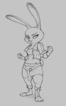  2020 anthro belt blaze_fielding bottomwear clothed clothing cosplay crossover crossover_cosplay disney female fully_clothed fur grey_background hi_res judy_hopps lagomorph leporid mammal midriff monochrome rabbit s1m simple_background skirt solo streets_of_rage toeless_legwear zootopia 