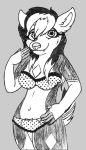  anthro beautiful_eyes black_hair bra canid canine canis clothing female hair hi_res hybrid mammal model monochrome panties solo sonja_wusky teaser teasing teeth underwear unknown_artist wolf wolfdog 