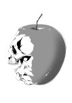  absurdres apple damian food fruit greyscale highres monochrome no_humans open_mouth original simple_background skull white_background 