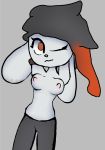  absurd_res anthro bodily_fluids breasts clothing female hi_res lagomorph leporid mammal nintendo one_eye_closed pok&eacute;mon pok&eacute;mon_(species) rabbit raboot solo sweat synfulart undressing video_games 