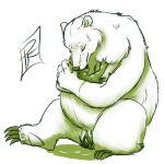  2018 amniotic_fluid anthro armello baby belly big_belly birth bodily_fluids breasts clitoris cradling digital_media_(artwork) duo eyes_closed female fur genital_fluids genitals green_and_white head_down mammal monochrome newborn nude open_mouth pawpads pregnant pussy sana_(armello) sitting smile sogravid ursid video_games young 