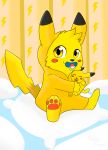  2020 4_fingers 4_toes absurd_res ambiguous_gender digital_media_(artwork) fingers fur hi_res nintendo pikachu pok&eacute;mon pok&eacute;mon_(species) semi-anthro sitting smile toes vennightsky video_games yellow_body yellow_fur 