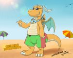  beach bottomwear clothing dragonite eyewear feral male nintendo pok&eacute;mon pok&eacute;mon_(species) sagadreams seaside shorts solo sunglasses swimming swimming_trunks swimwear video_games 