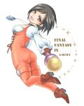  1girl ass black_hair bodysuit breasts brown_eyes choker final_fantasy final_fantasy_ix garnet_til_alexandros_xvii gloves jewelry looking_at_viewer necklace open_mouth orange_bodysuit saku_ff11 short_hair simple_background smile solo white_background 