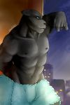  abs anthro black_body clothed clothing felid hi_res male mammal muscular muscular_anthro muscular_male nitra.bult pantherine pecs pose solo topless towel towel_only 
