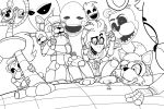  2015 animatronic anthro avian beak bib bird black_and_white bonnie_(fnaf) bow canid canine chica_(fnaf) chicken clothing eye_patch eyewear female five_nights_at_freddy&#039;s five_nights_at_freddy&#039;s_2 fox foxy_(fnaf) freddy_(fnaf) galliform gallus_(genus) golden_freddy_(fnaf) group hat head_tuft headgear headwear human imminent_vore kyudude lagomorph larger_anthro larger_female larger_male leporid licking licking_lips lipstick looking_down machine macro makeup male mammal mangle_(fnaf) marionette_(fnaf) micro monochrome phasianid puppet_(fnaf) rabbit robot security_guard size_difference smaller_human smaller_male standing teeth toes tongue tongue_out toy_bonnie_(fnaf) toy_chica_(fnaf) toy_freddy_(fnaf) tuft ursid video_games vore 