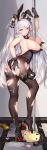  1girl after_sex after_vaginal aimee_(emi) animal_ears antenna_hair ass azur_lane bangs bare_shoulders blush bow breasts bunny_ears bunnysuit censored condom cum cum_in_pussy cumdrip detached_collar eyebrows_visible_through_hair fake_animal_ears gloves hair_between_eyes hair_bow highres large_breasts leotard long_hair looking_at_viewer mole mole_on_breast multicolored_hair nipples open_mouth pantyhose pointless_condom pole pole_dancing prinz_eugen_(azur_lane) pussy red_hair silver_hair smile solo stepped_on streaked_hair stripper_pole two_side_up used_condom very_long_hair 