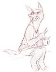  angry anthro avo_(weaver) canid canine canis eating_food female hi_res ittybittykittytittys jackal mammal open_mouth pack_street sitting sketch solo 