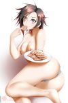  1girl alfred_cullado bangs banned_artist barefoot blush breasts brown_hair closed_mouth collarbone cookie food gradient_hair hair_between_eyes highres holding holding_food holding_plate looking_at_viewer medium_breasts multicolored_hair nipples panties plate red_hair ruby_rose rwby shiny shiny_hair shiny_skin short_hair silver_eyes simple_background sitting solo topless underwear underwear_only white_background white_panties 