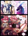  anthro avery_(roanoak) balls bottomless clothed clothing comic dialogue english_text felid feline fur genitals girly hair hi_res humanoid_genitalia humanoid_penis lynx male mammal mostly_nude orange_body orange_fur penis pink_hair pink_nose roanoak solo spots text white_body white_fur 