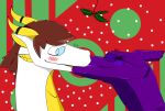  2019 blush brown_hair christmas dittozard dragon duo eminto emito_(character) eyewear feral glasses hair hi_res holidays horn invalid_tag kissing mistletoe plant purple_body purple_skin scales scalie white_body 
