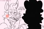  animatronic anthro blush bow canid canine cheek_tuft duo english_text facial_tuft fingers five_nights_at_freddy&#039;s fox funtime_foxy_(fnafsl) funtime_freddy_(fnafsl) hair half-closed_eyes machine male mammal monochrome narrowed_eyes open_mouth robot sharp_teeth sister_location teeth text tongue toy-bonnie tuft ursid video_games 
