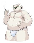  2020 anthro asian_clothing belly bulge clothing east_asian_clothing eyewear fundoshi fur glasses hi_res humanoid_hands japanese_clothing jerry_5779 kemono leib_(tas) male mammal nipples overweight overweight_anthro overweight_male polar_bear simple_background solo tokyo_afterschool_summoners underwear ursid ursine video_games white_background white_body white_fur 