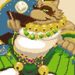  2020 anthro belly brown_body brown_fur canid canine clothed clothing fur green_eyes humanoid_hands kemono male mammal overweight overweight_anthro overweight_male raccoon_dog rockmai3 sengoku_puzzle sitting solo tanuki tokugawa_ieyasu video_games 