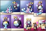  ! &lt;3 absorption_vore ambiguous_gender assimilation bioluminescence bottomwear brionne clothing comic duo fusion glowing hi_res illumise inflation living_rubber nintendo pok&eacute;mon pok&eacute;mon_(species) pok&eacute;mon_fusion rubber skirt the_matkat transformation_vore video_games volbeat volmise vore 