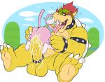  anal anal_penetration anthro balls big_balls big_butt big_penis bodily_fluids bottomless bowser butt claws clothed clothing collar cum cum_inside domestic_cat duo erection eroborus felid feline felis fur genital_fluids genitals horn koopa male male/male male_penetrated male_penetrating male_penetrating_male mammal mario_bros mask nintendo partially_clothed penetration penis pink_body pink_fur roz saliva scalie sex shirt size_difference smile sweat tank_top tongue tongue_out topwear video_games 