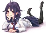  anthropomorphism kamidanomi kantai_collection long_hair pantyhose purple_hair school_uniform taigei_(kancolle) twintails white 